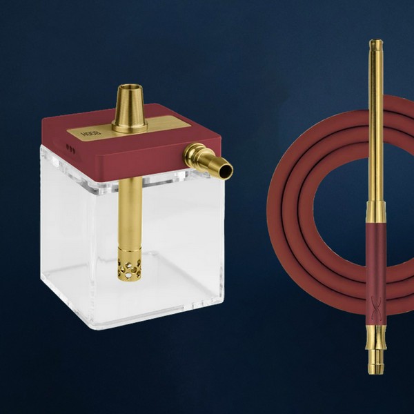 КАЛЬЯН HOOB - SUBATOM ВИННЫЙ КРАСНЫЙ,ЗОЛОТО (Шахта,колба прозрачная,шланг,мундштук)