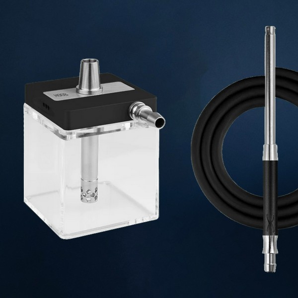 КАЛЬЯН HOOB - SUBATOM ЧЕРНЫЙ,НЕРЖ.СТАЛЬ (Шахта,колба прозрачная,шланг,мундштук)